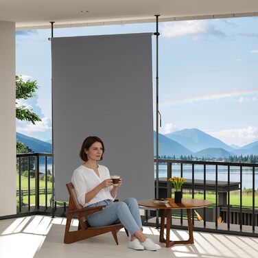 Вертикальний тент YEAUPE PRO для вулиці, 119 x 270 см, темно-сірий, не потребує свердління, кріплення тенту за допомогою ручної рукоятки, підходить для балкона, тераси, відкритого майданчика та саду, всепогодний екран для забезпечення конфіденційності 119