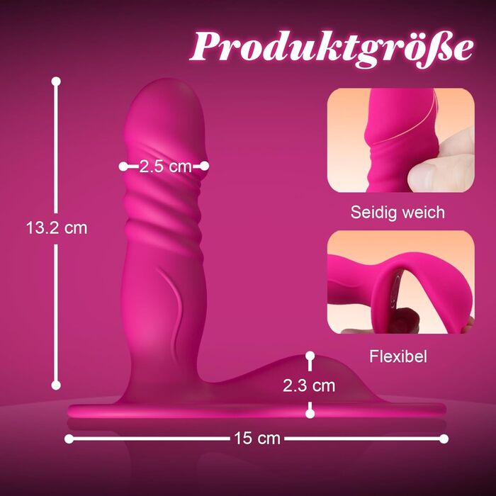 Вібратор-фалоімітатор YAWNSHE, з функцією поштовхів та вібрацією, рожевий, з додатком та пультом