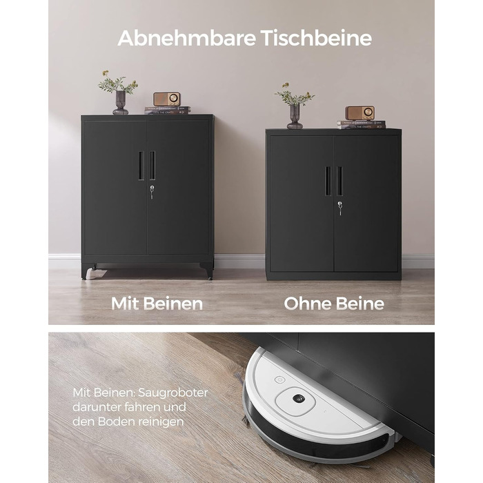 Шафа для документів, Багатоцільова шафа, Офічна шафа з 2 дверима, Шафа, що замикається, Сталева шафа для зберігання, Для кабінету, Вітальня, Матовий чорний OMC013B01 80W см Матовий чорний