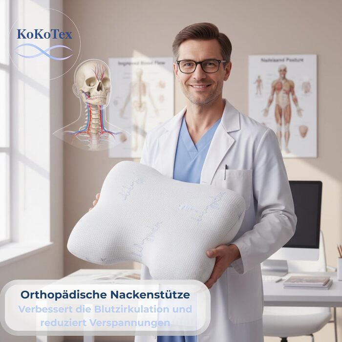 Комфортна ортопедична подушка для шиї ергономічна подушка з піни з ефектом пам&39яті для сну на боці та спині, подушка для здоров&39я від болю в шиї, подушка для сну проти зморшок 554012 см