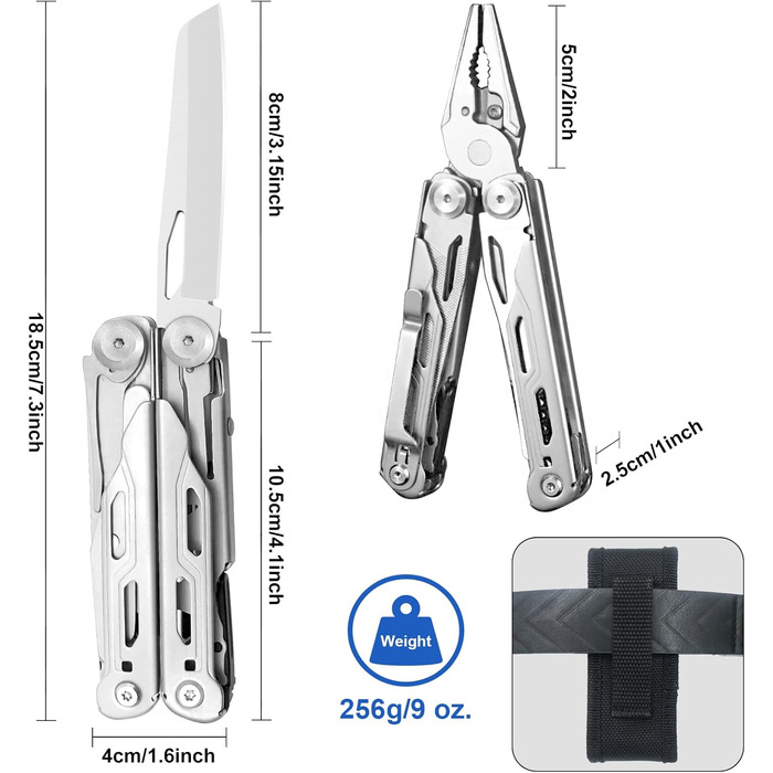 Мультитул Плоскогубці 18 в 1 з нержавіючої сталі кишеньковий мультитул, кусачки, ножиці, викрутка, відкривачка для пляшок і консер