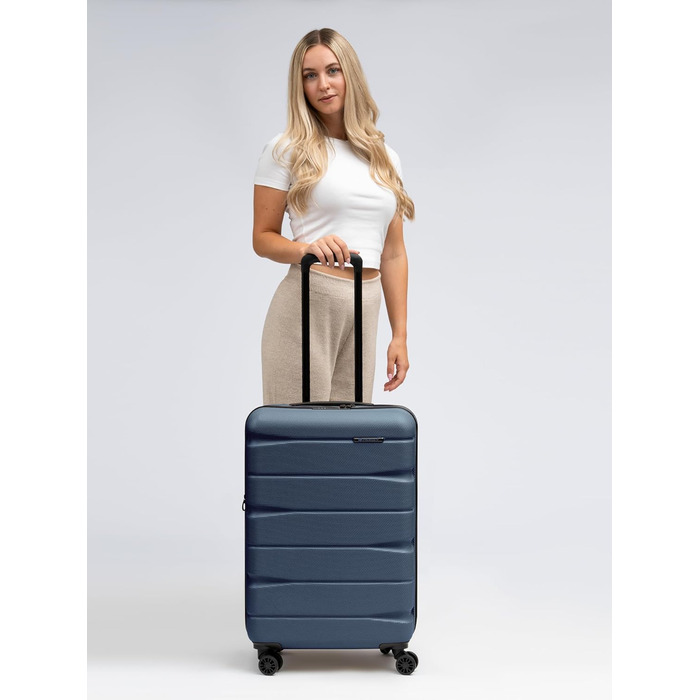 Валіза Franky для чоловіків та жінок Середній візок 44,5 x 28 x 66 см виготовлена з високоякісного, ударостійкого ABS-матеріалу Розсувна та телескопічна ручка Серія Munich 4.0 темно-синього кольору, матовий колір, 66 см