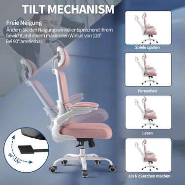 Ергономічне офісне крісло TRALT - Офісне крісло з регульованою поперековою опорою та підголівником, Ігрове крісло - Офісне крісло - Крісло для столу, Крісло для домашнього офісу, Ергономічне, Вага вантажопідйомність 150 кг, для високих людей, Рожеве