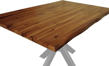 Обідній стіл SAM Harley 120 x 80 см Масив акації Медовий колір З натуральним краєм Срібна металева основа-павук Легкий у догляді стіл з натуральним краєм/Обідній стіл/Кухонний стіл 120 x 80 см Медовий/Срібний