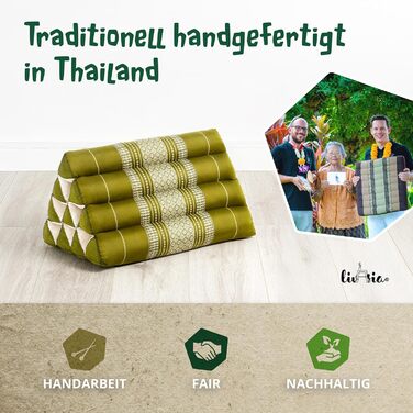 Візерунчаста подушка для спини livasia - 30x50x30 см - Трикутна подушка для саду, клиноподібна подушка з капоком, веганська та ручної роботи, подушка для медитації (зелена)