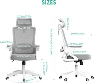 Ергономічне офісне крісло Storeo Imp, велике, сітка / тканина, білий/сірий