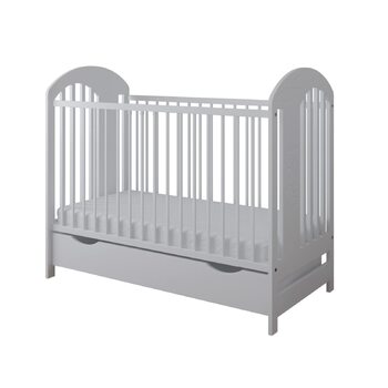 Дитяче ліжечко Kiki Design з шухлядою та матрацом, дитяче ліжечко з поролоновим матрацом 120x60 см, регульована висота, соснова деревина, з мотивом ведмедика - дитяче ліжко - дитяче ліжко - дитячі ліжка - ліжко дитяче колір білий