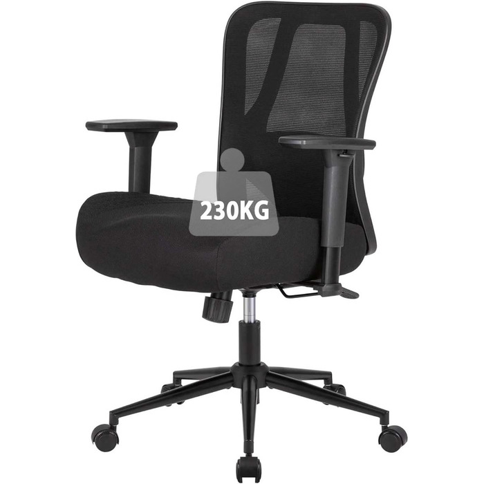 Ергономічне офісне крісло UEV 230 кг, регульована поперекова опора/підлокітники, дихаюча сітчаста оббивка, потовщена подушка сидіння 15 см, крісло для домашнього офісу, стілець для роботи, обертове крісло, чорний колір