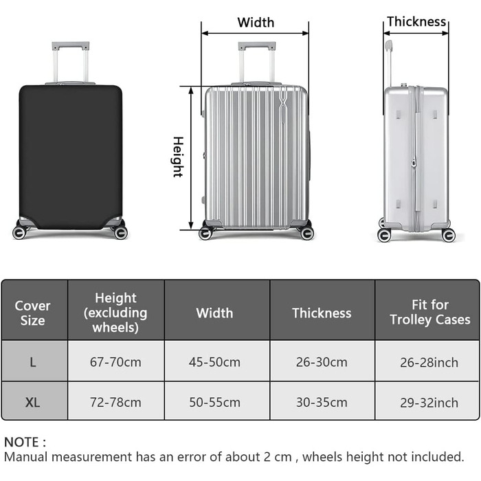 Еластичний чохол для дорожнього багажу, 26-28-дюймовий чохол для багажу, захисний чохол для дорожнього багажу, включаючи багажну бирку*1 багажний ремінь*1 (L, чорний) 2 Чорний L (26-28 дюймів)