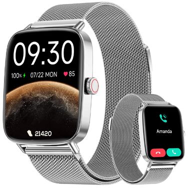 Розумний годинник для чоловіків та жінок з функцією телефону, фітнес-годинник 1,85 дюйма, понад 100 спортивних режимів, фітнес-трекер з моніторингом серцевого ритму/SpO2/сну, крокомір, водонепроникний спортивний годинник IP68 для iOS та Android, сріблясти