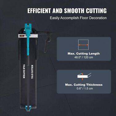 Плиткоріз VEVOR із загальною довжиною різу 1200 мм, товщиною різу мінімум 4-15 мм. Ширина різання 25 мм Машина для різання плитки, включаючи додаткові проекти з укладання та ремонту плитки з додатковим ріжучим колесом