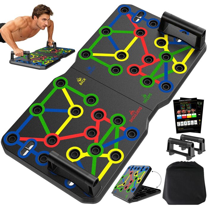 Дошка для віджимань AERLANG, портативна, багатофункціональна, складна, перекладина для віджимань 10-в-1, ручки для віджимань на підлозі, професійне обладнання для силових тренувань з віджимань, різнокольорове