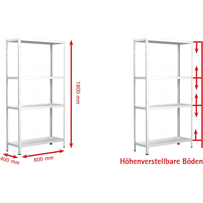 Система полиць SCHULTE з 4 полицями PowerMAX, вантажопідйомність 65 кг, 180x80x40 см (ВxШxГ), білий, полиця для зберігання, полиця для майстерні, полиця для підвалу, полиця для гаража, металева полиця