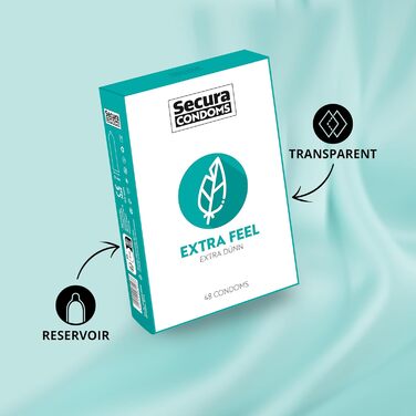 Презервативи Secura Extra Feel, упаковка з 48 шт. - 48 ультратонких презервативів без гормонів для чоловіків, прозорі