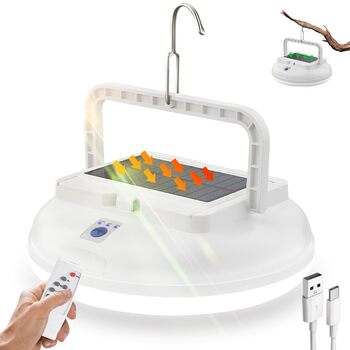 Сонячний світлодіодний кемпінговий ліхтар WholeFire з пультом дистанційного керування, USB-акумуляторний кемпінговий ліхтар, ультраяскравий сонячний ліхтар для намету 4500 люмен, портативний, водонепроникний, 5 режимів світла для походів та кемпінгу на св