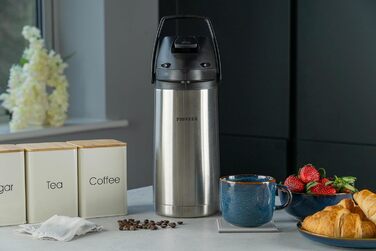 Термос Pioneer Flasks Airpot з нержавіючої сталі з важелем, пляшка для гарячої та холодної води, для чаю, кави, для конференцій, подій, 1,9 літра, сріблястий (SS19HC)