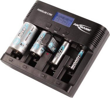 Зарядний пристрій ANSMANN для акумуляторів AA/AAA/C/D/9V NiMH - Зарядний пристрій з 5 програмами заряджання заряджання, розряджання, тестування, оновлення, швидке заряджання USB - Powerline 5 Pro 2 акумулятори Baby C ємністю 2500 мАг, включаючи 2 акумулят