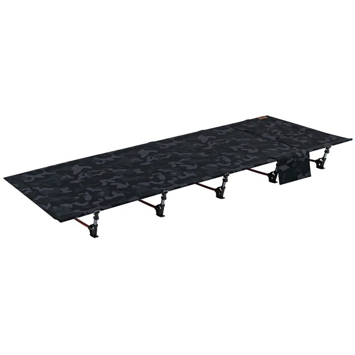 Надлегке розкладне похідне ліжко 190x70 см з алюмінію, компактне кемпінгове ліжко, легке в установці, міцне кемпінгове ліжко для наметів, походів на свіжому повітрі, подорожей, пляжу - камуфляжно-чорне