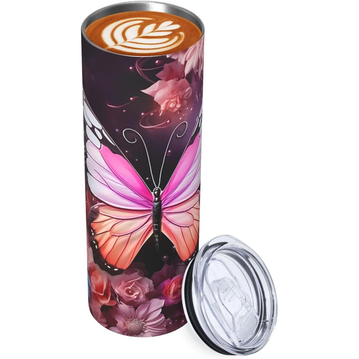 Кухоль з прямою трубочкою, принтом з метеликами та квітами, дорожній кухоль, підходить для кемпінгу, офісу та дому, 590 мл