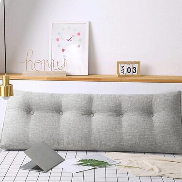 Подушка для спини OHMG, клиноподібна, підходить для ліжка та дивана, подушка для читання та поперекового відділу хребта, подушка зі знімним ремінцем для шиї та чохлом, який можна прати, практична бічна кишеня (світло-сірий, 200 x 50 x 20 см) Світло-сірий 