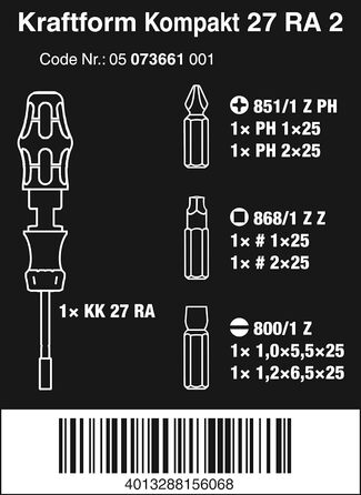 Викрутка з храповиком Kraftform Kompakt 27 RA 2 SB, 7-гранна, 7 предметів, кольорова, один розмір, 05073661002