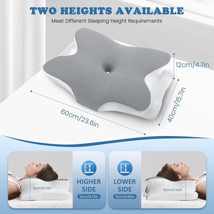 Подушка з піни з ефектом пам&39яті, ергономічна подушка для шиї, ортопедична подушка для підтримки шиї для сну на боці, спині та животі, подушка для полегшення болю в шиї та плечах, знімний чохол, який можна прати