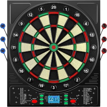 Електронна мішень для дартсу, професійна модель з німецьким голосом та 12 дротиками, електронна мішень для дартсу з РК-екраном, 34 гри та 355 варіацій, електронна мішень для дартсу для 1-8 гравців