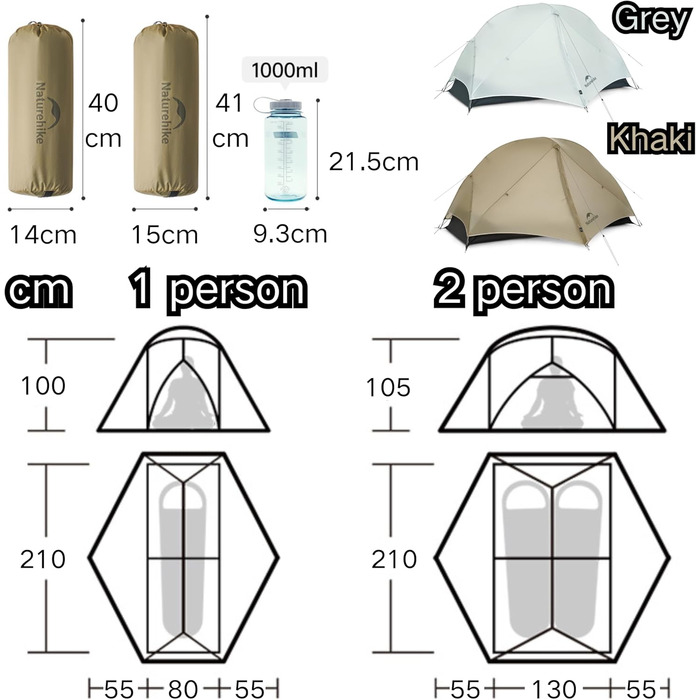 Намет Naturehike Mongar UL оновлення 2025 1,5 кг, надлегкі намети, на 1/2 особи, туристичний намет, 4 режими використання, водонепроникний, туристичний намет для кемпінгу з ганком, легке встановлення, сірий, на 2 особи