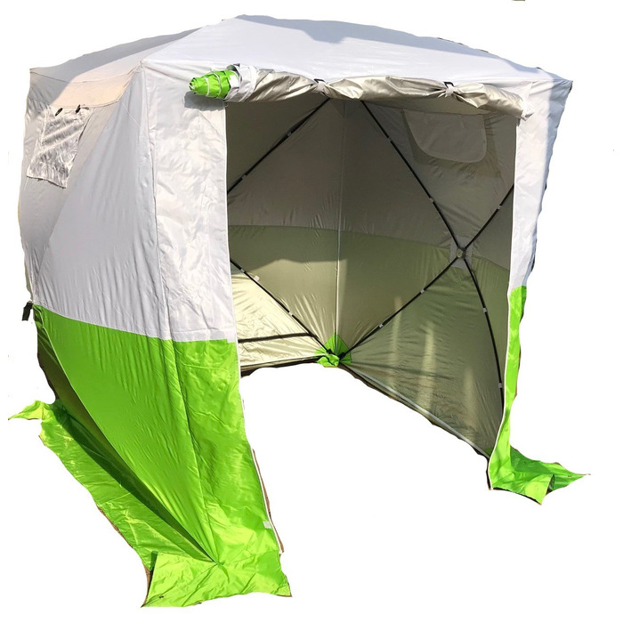 Монтажний намет, намет для будівельного майданчика, розміри 1,90 x 1,90 x 2,00 м, водонепроникний, стійкий до атмосферних впливів, швидкозбиральний, виготовлений з поліестеру, зелено-білий, для використання на вулиці та роботи, від німецького виробника з 
