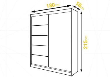 Шафа-купе з розсувними дверима чорного кольору 180x215x58 см з дзеркалом - Меблі для спальні, Місця для зберігання - Універсальна шафа, 3