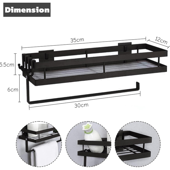 Настінна полиця для спецій, кухонна полиця без свердління, настінна полиця для кухні з 4 гачками та тримачем для кухонних пакунок для кухні, ванної кімнати, комода, полиці для спецій тощо