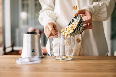 Подрібнювач для кухні Family Care електричний, 3 титанові леза, 300 Вт, скляна миска 600 мл, багатофункціональний, різак для м'яса, подрібнювач цибулі, овочі, горіхи, морозиво 600 мл 300 Вт