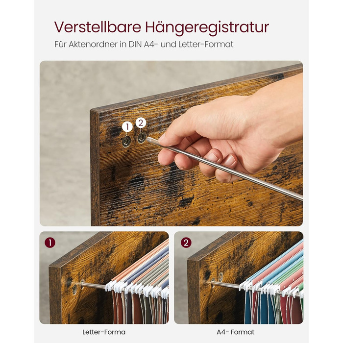 Мобільна картотечна шафа VASAGLE з 3 шухлядами та коліщатками, відкриті відділення, для документів формату DIN A4 та Letter, підставка для принтера, промисловий дизайн, вінтажний коричнево-чорний OFC041B01 Вінтажний коричневий чорний