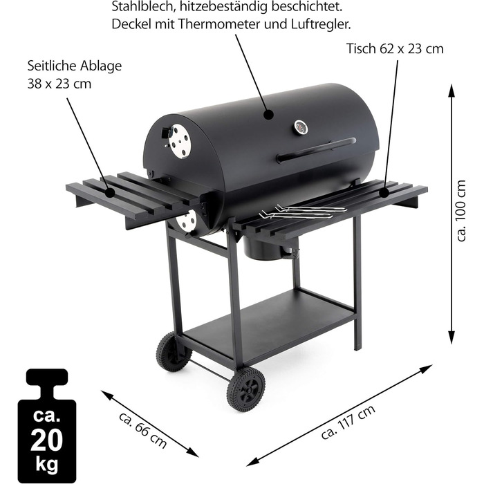 Візок для барбекю вугілля барбекю садовий барбекю коптильня барбекю 4-ножна 62см гриль поверхня відкидна кришка з термометром суці