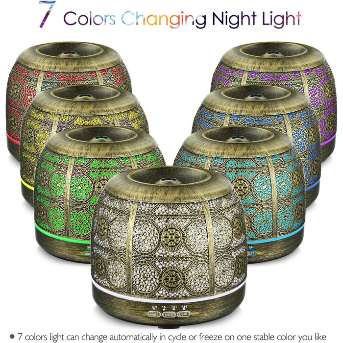 РОЗПРОДАЖ Ароматичний дифузор оновленої версії, 500 мл металевий ароматерапевтичний дифузор для ефірних масел, 7 кольорових ароматичних ламп, старовинний зволожувач повітря з дифузором для дитини, домашнього офісу або йоги