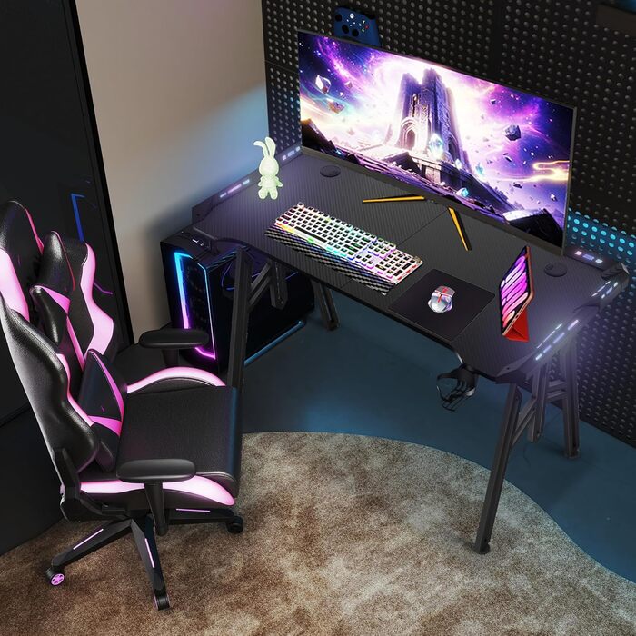 Письмовий стіл 120x60x73 см, комп&39ютерний стіл з ніжками, великий ігровий стіл, кутовий стіл для ПК, для дому, ігровий, чорний, без підставки для монітора, зі світлодіодним підсвічуванням 120 см