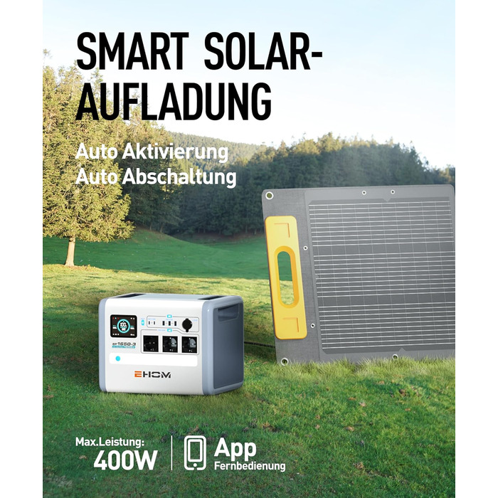 Портативна електростанція EHOM, EP1650 1024Wh LiFePO4 EVE Акумуляторна батарея Сонячний генератор резервний 230V AC/DC/USB, 1650W