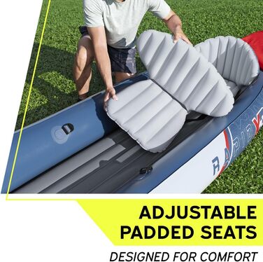 Надувний каяк Bestway Hydro-Force на 3 особи з алюмінієвими веслами та ручним насосом, каяк на 3 особи, повний комплект каяків на 3 особи, червоний