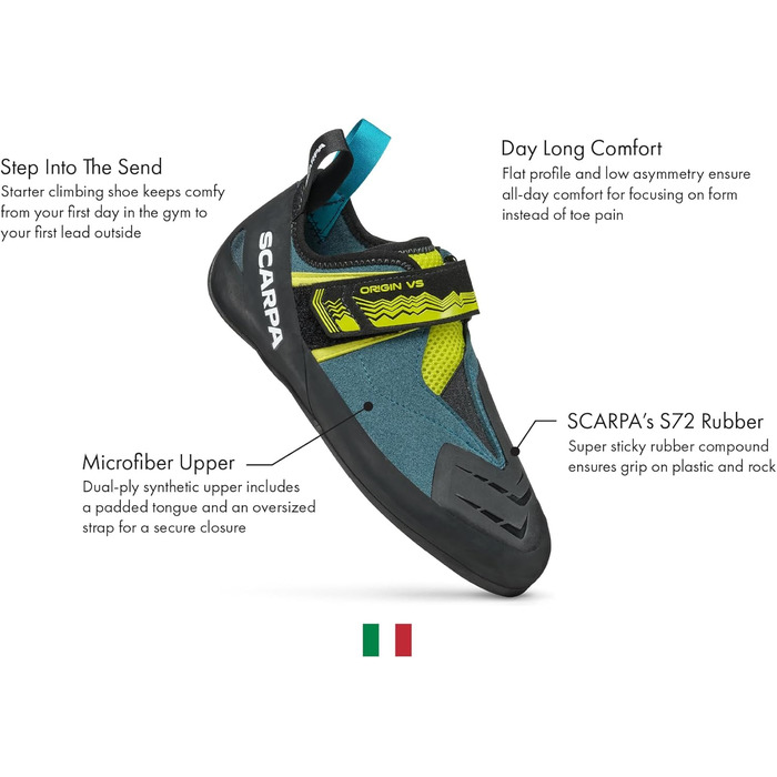 Взуття для скелелазіння Scarpa Origin VS, колір Petrol Lime, 44.5 EU