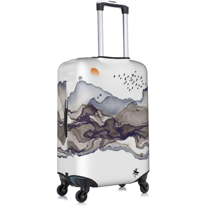 Чохол для валізи Сірі пагорби, птахи - захисний, з малюнком, великий розмір (80 см), білий