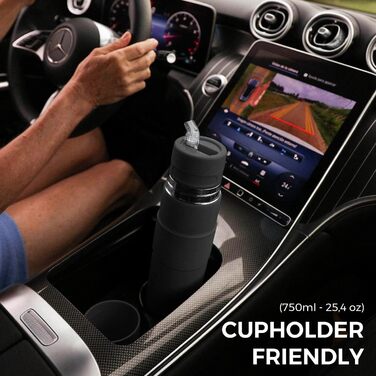 Новий - Автоматичний термос з нержавіючої сталі - Термос, чашка для мате та бомбілья в одному - Не потрібно наповнювати щоразу, коли хочеться випити (Чорний)