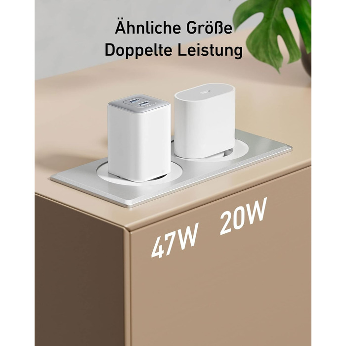 Зарядний пристрій Anker USB C 47 Вт, зарядний пристрій 523 (Nano 3), компактний із швидким зарядним пристроєм GaN на 2 порти для i