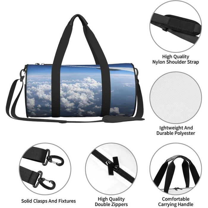 Спортивна сумка, дорожня сумка, принт Авіалайнер, сумка на нічліг, чорна, універсальний розмір, сумка для подорожей