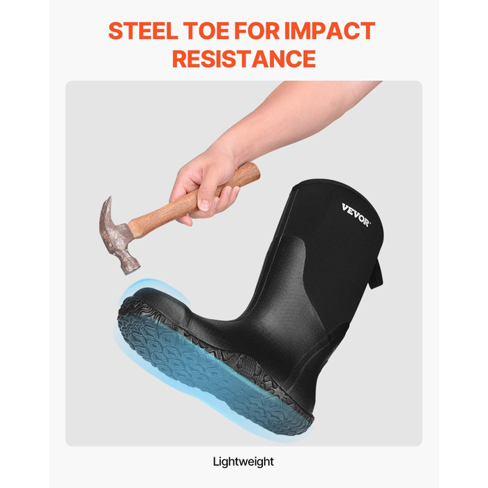 Чоловічі гумові чоботи VEVOR, чорні, розмір 45.5 EU