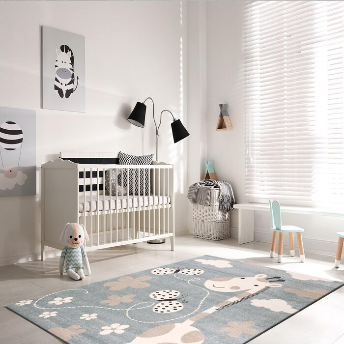 Дитячий килимок VIMODA жираф з метеликом і квітами дитячий килимок для дівчаток і хлопчиків килимок для дитячої кімнати синій нето