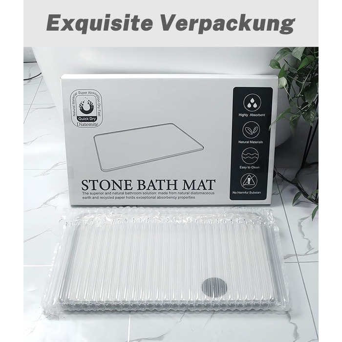 Килимок для ванни з твердого діатомітового каменю 60x40 см, швидковисихаючий кам&39яний килимок для ванни, суперабсорбуючий, простий у догляді, нековзний килимок для ванної кімнати з діатомітової землі для ванної кімнати та кухні, чорна лінія