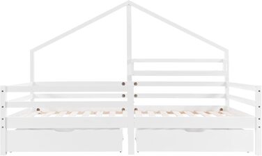 Дитяче ліжко Merax 90x200 см із захистом від падіння, дитяче ліжко-будиночок з шухлядами та полицею для зберігання, міцне дерев&39яне ліжко-будиночок на дереві з рейковою основою, ігрове ліжко для хлопчиків та дівчаток, біле 90 x 200 см, біле з шухлядами