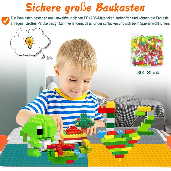 Дитячий настільний ігровий стіл AufuN 5-в-1 з регульованою висотою та стільцями, ігровий стіл, великий багатофункціональний набір будівельних блоків, пісочниця з місцем для зберігання, 2 стільці, подарунок для хлопчиків та дівчаток 63 x 47 x 56 см