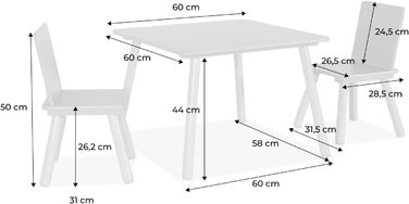 Квадратний дитячий стіл з 2 стільцями, соснові ніжки - Джудіт Роза