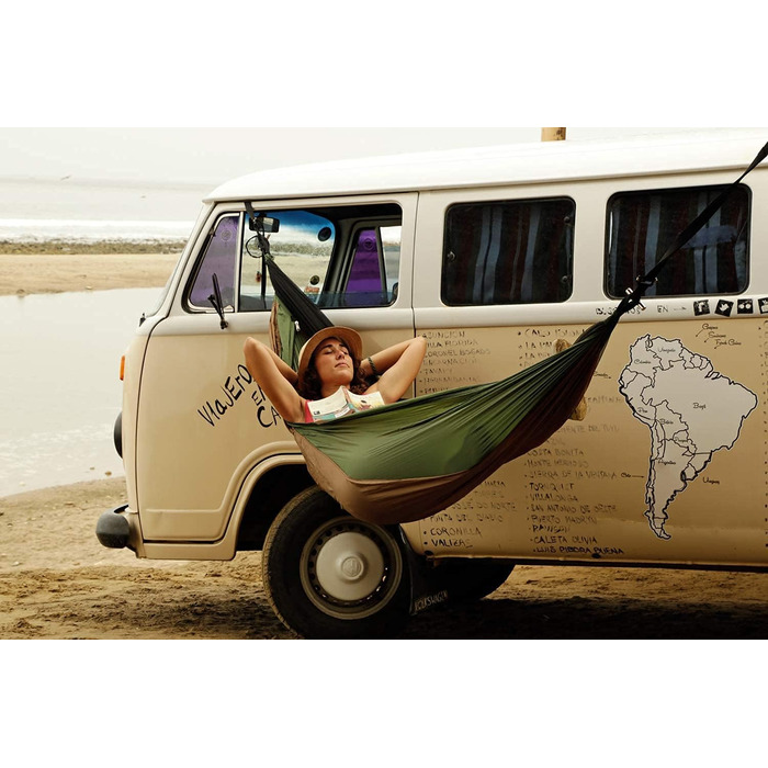 Гамак StoreoAS Ultra-Light Adventure Mosquito Thermo 470 г з москітною сіткою та відділенням для сну, дорожній гамак, просочений засобом від комах, 275x140 см, до 150 кг, зелено-коричневого кольору, одномісний